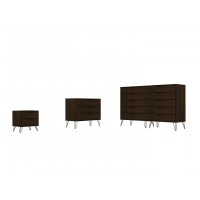 Manhattan Comfort 178GMC5 Rockefeller 3-Piece Brown Dresser and Nightstand Set